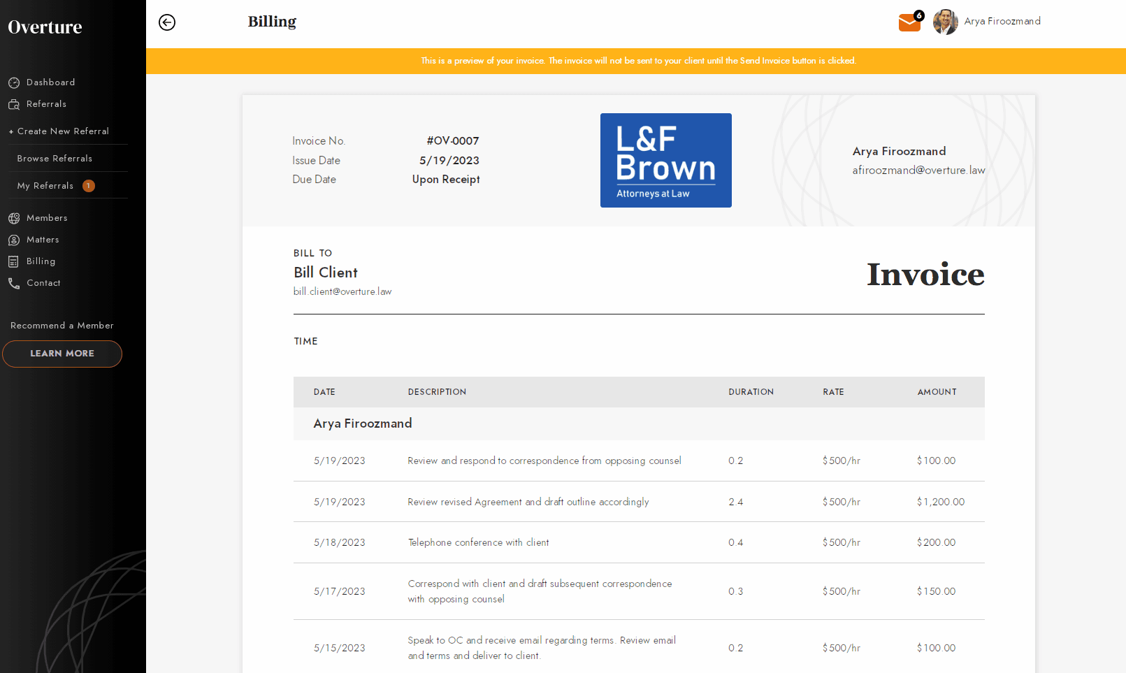Invoice clients and direct deposit referral fees